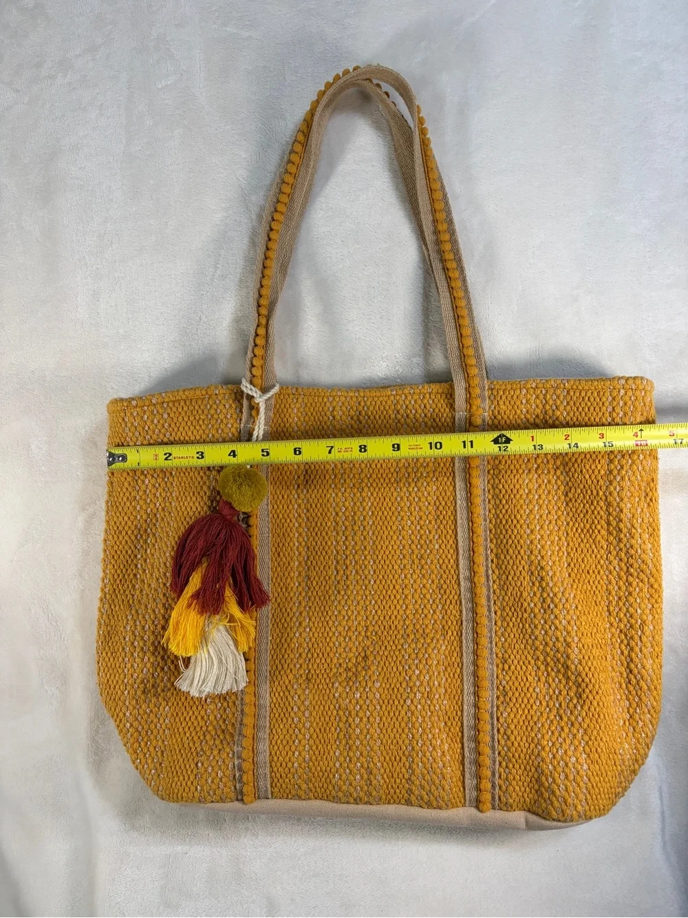 Source Unknown Mustard‎ Woven Tote with Multicolor Tassel